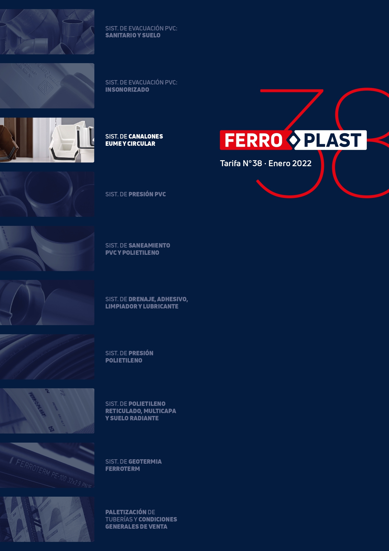 Tubería y accesorios FERROPLAST tarifa canalones