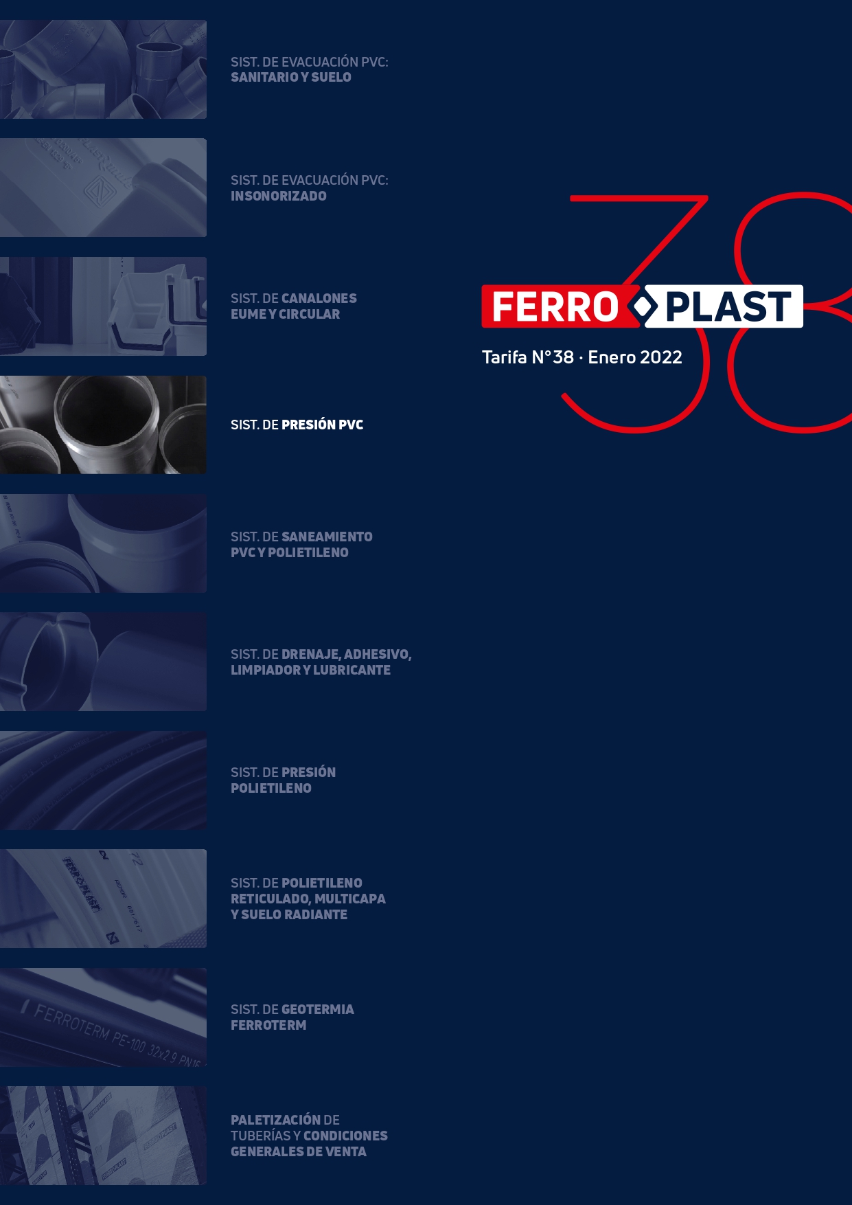 Tubería y accesorios FERROPLAST tarifa sistema de presión