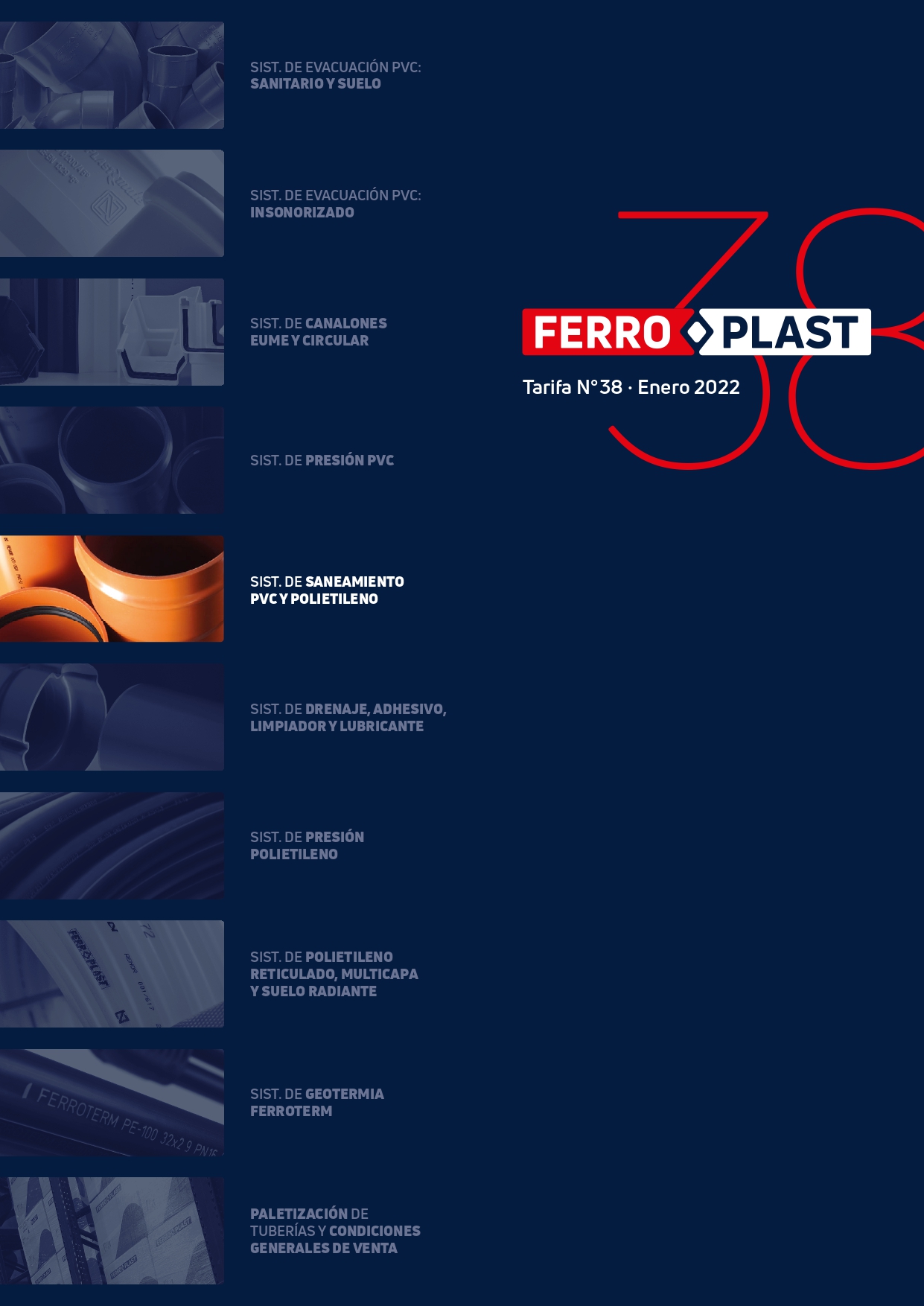 Tubería y accesorios FERROPLAST tarifa saneamiento pvc
