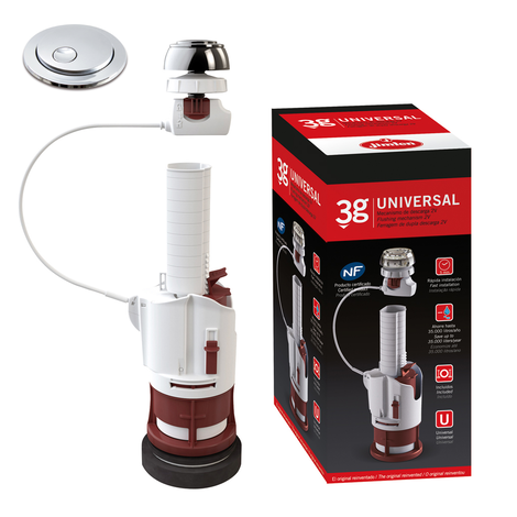 Mecanismo de descarga de cisterna dual Jimten 3G junto a su caja